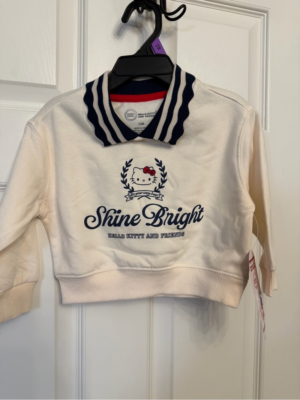 Hello Kitty Cream & Navy 'Shine Bright' Polo-Collar Sweatshirt NWT